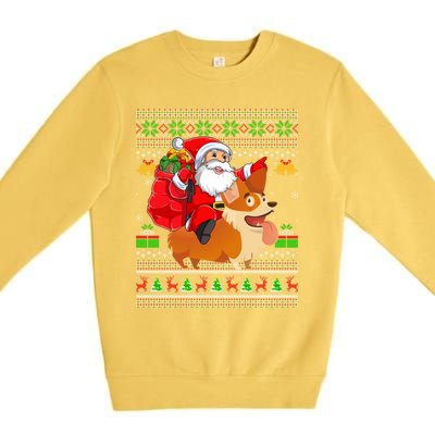 Ugly Xmas Santa Riding Welsh Corgi Dog Christmas Meaningful Gift Premium Crewneck Sweatshirt