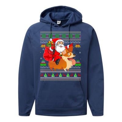 Ugly Xmas Santa Riding Welsh Corgi Dog Christmas Meaningful Gift Performance Fleece Hoodie