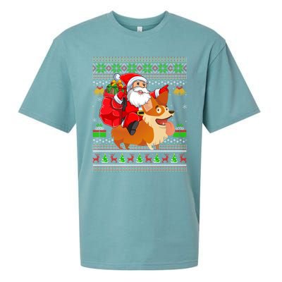 Ugly Xmas Santa Riding Welsh Corgi Dog Christmas Meaningful Gift Sueded Cloud Jersey T-Shirt