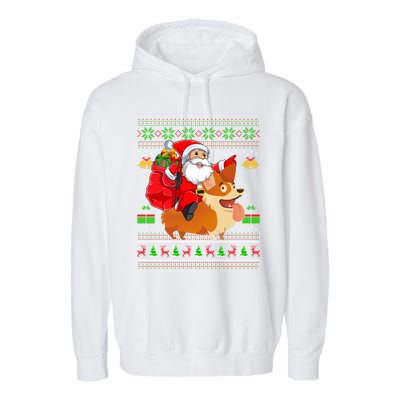 Ugly Xmas Santa Riding Welsh Corgi Dog Christmas Meaningful Gift Garment-Dyed Fleece Hoodie