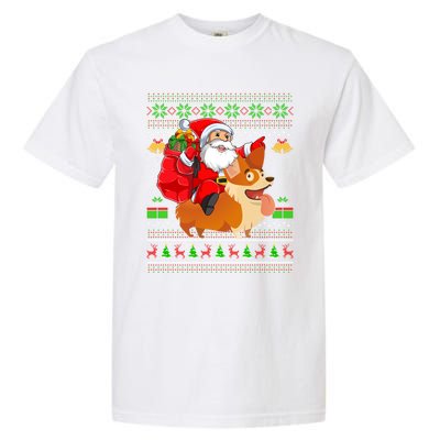 Ugly Xmas Santa Riding Welsh Corgi Dog Christmas Meaningful Gift Garment-Dyed Heavyweight T-Shirt