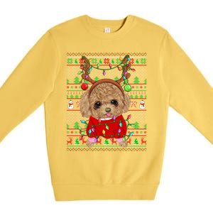 Ugly Xmas Sweater Style Lights Toy Poodle Dog Christmas Cute Gift Premium Crewneck Sweatshirt