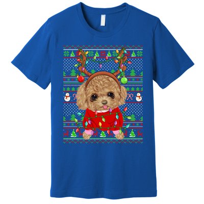 Ugly Xmas Sweater Style Lights Toy Poodle Dog Christmas Cute Gift Premium T-Shirt