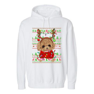 Ugly Xmas Sweater Style Lights Toy Poodle Dog Christmas Cute Gift Garment-Dyed Fleece Hoodie