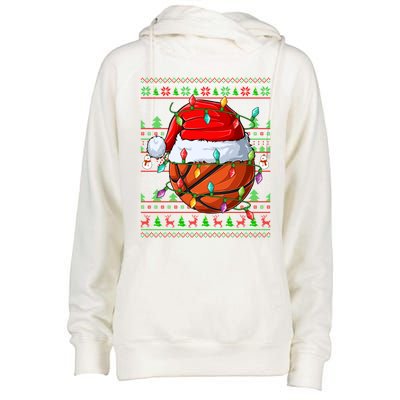 Ugly Xmas Sweater Style Lighting Basketball Christmas Cute Gift Womens Funnel Neck Pullover Hood