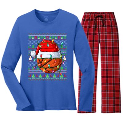 Ugly Xmas Sweater Style Lighting Basketball Christmas Cute Gift Women's Long Sleeve Flannel Pajama Set 