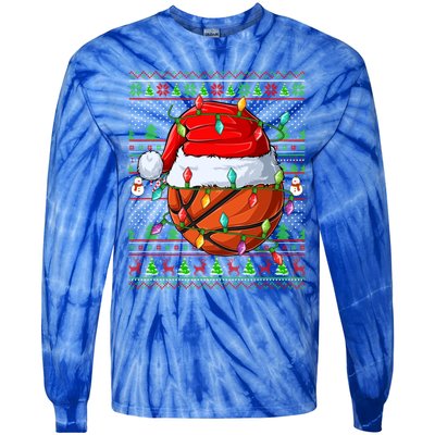 Ugly Xmas Sweater Style Lighting Basketball Christmas Cute Gift Tie-Dye Long Sleeve Shirt