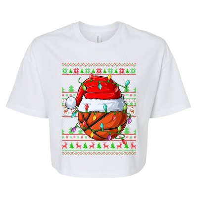 Ugly Xmas Sweater Style Lighting Basketball Christmas Cute Gift Bella+Canvas Jersey Crop Tee