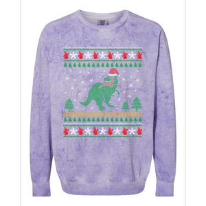 Ugly Xmas T Rex Christmas Dinosaur Eating Reindeer Cute Gift Colorblast Crewneck Sweatshirt