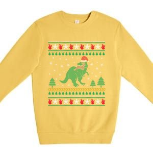 Ugly Xmas T Rex Christmas Dinosaur Eating Reindeer Cute Gift Premium Crewneck Sweatshirt