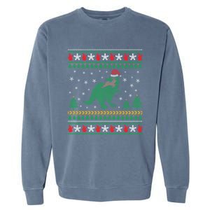 Ugly Xmas T Rex Christmas Dinosaur Eating Reindeer Cute Gift Garment-Dyed Sweatshirt