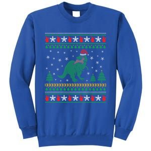 Ugly Xmas T Rex Christmas Dinosaur Eating Reindeer Cute Gift Tall Sweatshirt