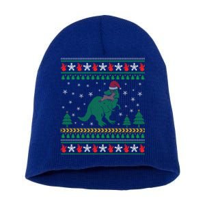 Ugly Xmas T Rex Christmas Dinosaur Eating Reindeer Cute Gift Short Acrylic Beanie