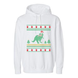 Ugly Xmas T Rex Christmas Dinosaur Eating Reindeer Cute Gift Garment-Dyed Fleece Hoodie