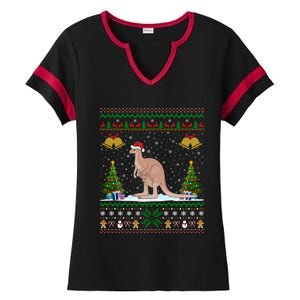 Ugly Xmas Tree Lights Santa Hat Kangaroo Christmas Great Gift Ladies Halftime Notch Neck Tee