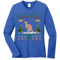 Ugly Xmas Tree Lights Santa Hat Kangaroo Christmas Great Gift Ladies Long Sleeve Shirt