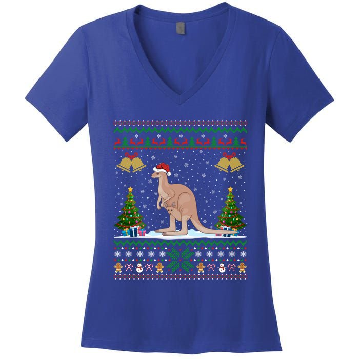 Ugly Xmas Tree Lights Santa Hat Kangaroo Christmas Great Gift Women's V-Neck T-Shirt