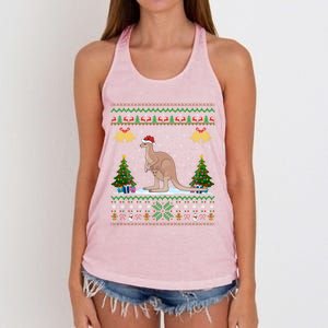 Ugly Xmas Tree Lights Santa Hat Kangaroo Christmas Great Gift Women's Knotted Racerback Tank