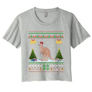 Ugly Xmas Tree Lights Santa Hat Kangaroo Christmas Great Gift Women's Crop Top Tee