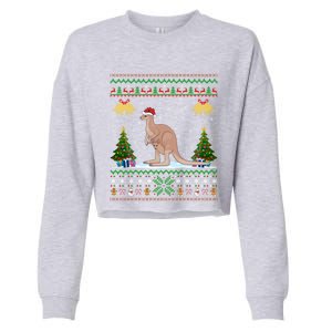 Ugly Xmas Tree Lights Santa Hat Kangaroo Christmas Great Gift Cropped Pullover Crew