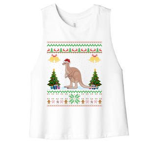 Ugly Xmas Tree Lights Santa Hat Kangaroo Christmas Great Gift Women's Racerback Cropped Tank