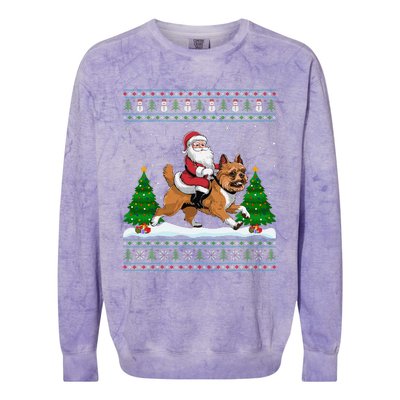 Ugly Xmas Tree Santa Riding Brussels Griffon Dog Christmas Colorblast Crewneck Sweatshirt