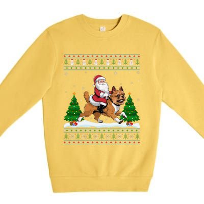 Ugly Xmas Tree Santa Riding Brussels Griffon Dog Christmas Premium Crewneck Sweatshirt