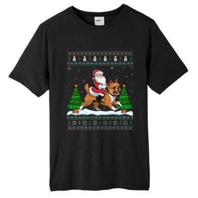 Ugly Xmas Tree Santa Riding Brussels Griffon Dog Christmas Tall Fusion ChromaSoft Performance T-Shirt