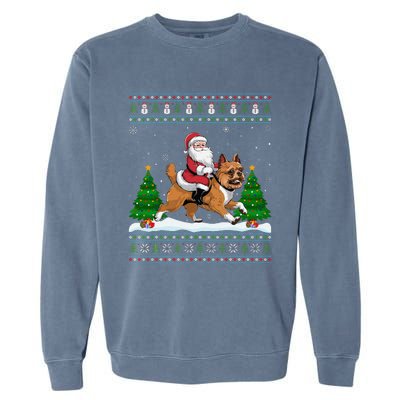 Ugly Xmas Tree Santa Riding Brussels Griffon Dog Christmas Garment-Dyed Sweatshirt