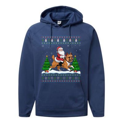 Ugly Xmas Tree Santa Riding Brussels Griffon Dog Christmas Performance Fleece Hoodie