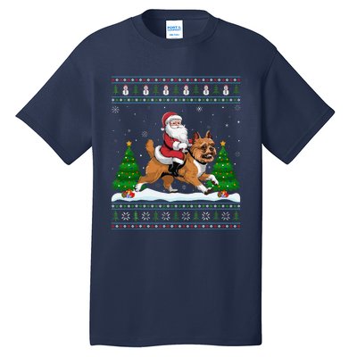 Ugly Xmas Tree Santa Riding Brussels Griffon Dog Christmas Tall T-Shirt