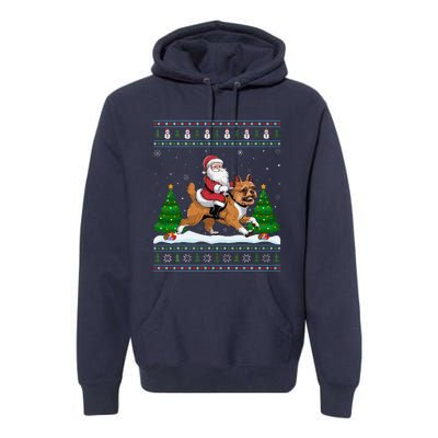 Ugly Xmas Tree Santa Riding Brussels Griffon Dog Christmas Premium Hoodie