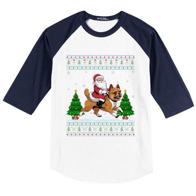 Ugly Xmas Tree Santa Riding Brussels Griffon Dog Christmas Baseball Sleeve Shirt