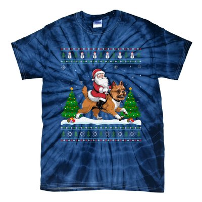 Ugly Xmas Tree Santa Riding Brussels Griffon Dog Christmas Tie-Dye T-Shirt