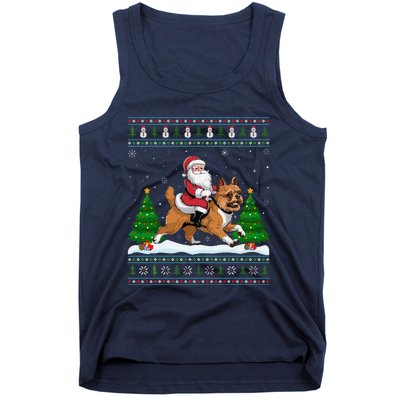 Ugly Xmas Tree Santa Riding Brussels Griffon Dog Christmas Tank Top