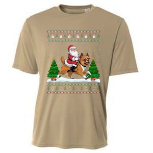 Ugly Xmas Tree Santa Riding Brussels Griffon Dog Christmas Cooling Performance Crew T-Shirt