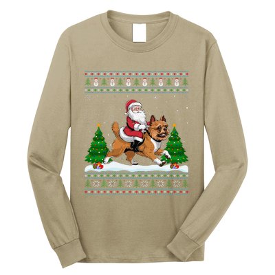 Ugly Xmas Tree Santa Riding Brussels Griffon Dog Christmas Long Sleeve Shirt