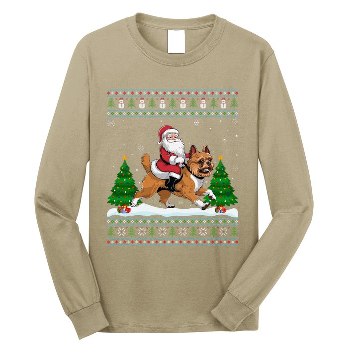 Ugly Xmas Tree Santa Riding Brussels Griffon Dog Christmas Long Sleeve Shirt