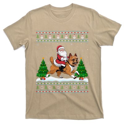 Ugly Xmas Tree Santa Riding Brussels Griffon Dog Christmas T-Shirt