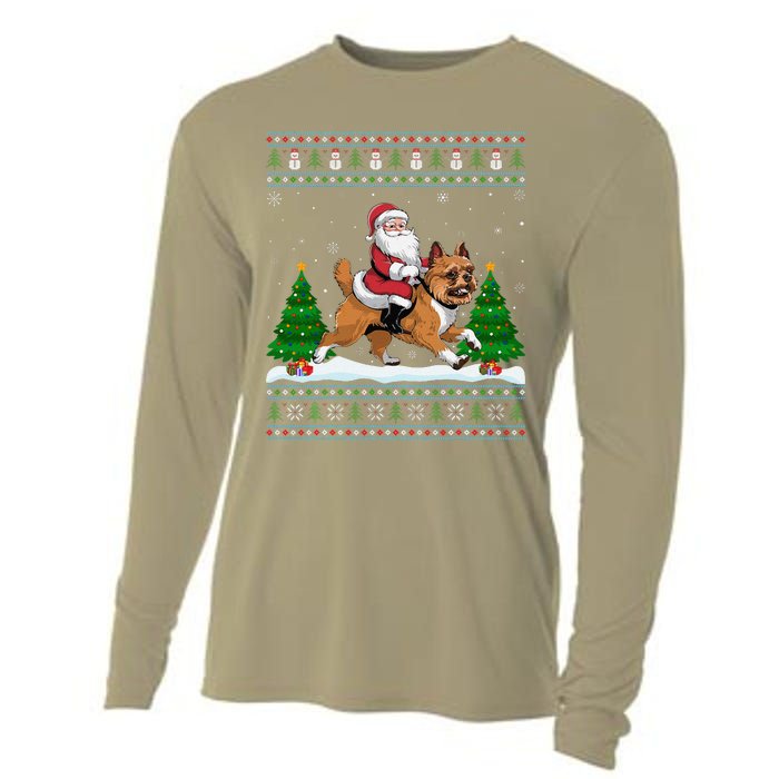 Ugly Xmas Tree Santa Riding Brussels Griffon Dog Christmas Cooling Performance Long Sleeve Crew