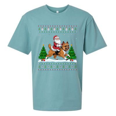 Ugly Xmas Tree Santa Riding Brussels Griffon Dog Christmas Sueded Cloud Jersey T-Shirt