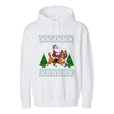 Ugly Xmas Tree Santa Riding Brussels Griffon Dog Christmas Garment-Dyed Fleece Hoodie