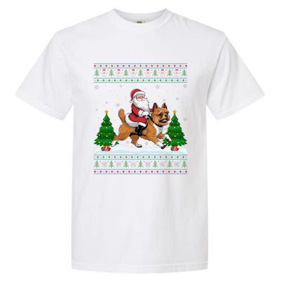 Ugly Xmas Tree Santa Riding Brussels Griffon Dog Christmas Garment-Dyed Heavyweight T-Shirt