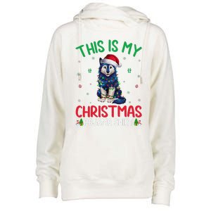 Ugly Xmas Tree Santa Alaskan Klee Kai Dog Christmas Pajama Womens Funnel Neck Pullover Hood