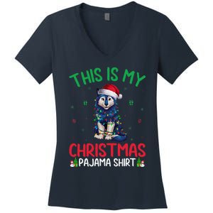 Ugly Xmas Tree Santa Alaskan Klee Kai Dog Christmas Pajama Women's V-Neck T-Shirt