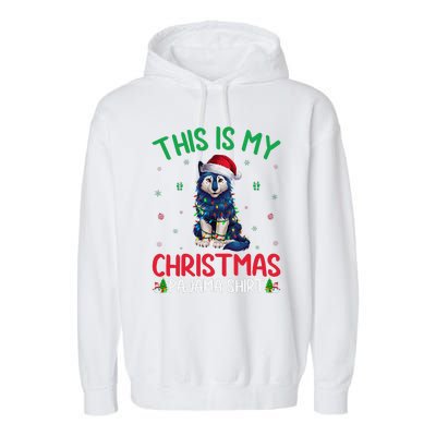 Ugly Xmas Tree Santa Alaskan Klee Kai Dog Christmas Pajama Garment-Dyed Fleece Hoodie