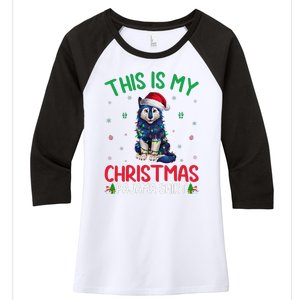 Ugly Xmas Tree Santa Alaskan Klee Kai Dog Christmas Pajama Women's Tri-Blend 3/4-Sleeve Raglan Shirt