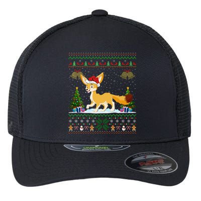 Ugly Xmas Tree Lights Santa Hat Fennec Fox Christmas Flexfit Unipanel Trucker Cap