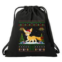 Ugly Xmas Tree Lights Santa Hat Fennec Fox Christmas Drawstring Bag
