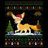 Ugly Xmas Tree Lights Santa Hat Fennec Fox Christmas Drawstring Bag